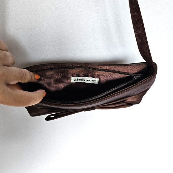 CLAIRE'S Brown Satin Purse / Small Handbag with Bow Accent - Picture 6 of 7